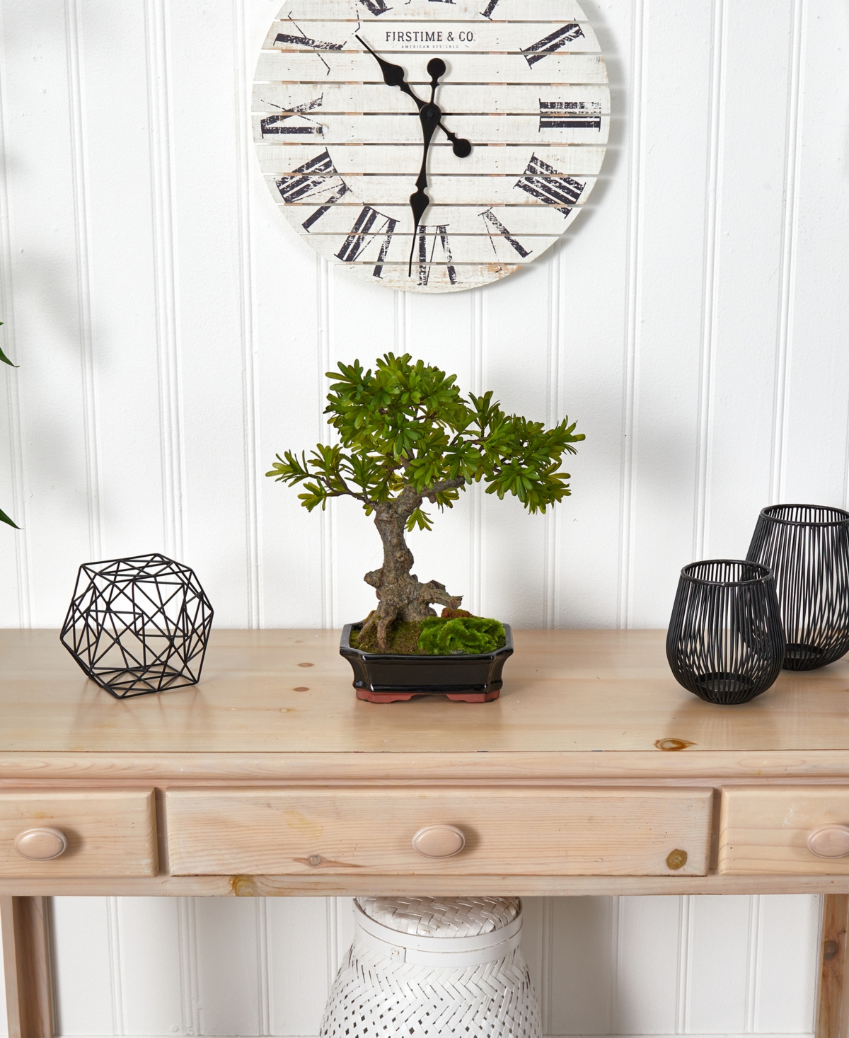 Nearly Natural Podocarpus W/mossed Bonsai Planter In Green