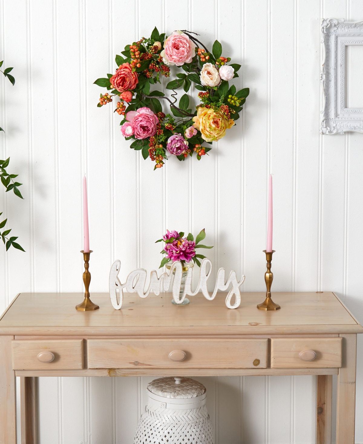 Nearly Natural Mixed Peony and Berry Wreath
