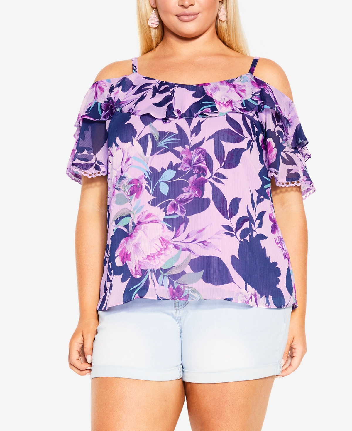 Plus Size Patricia Print Top - Persian lilac bloom