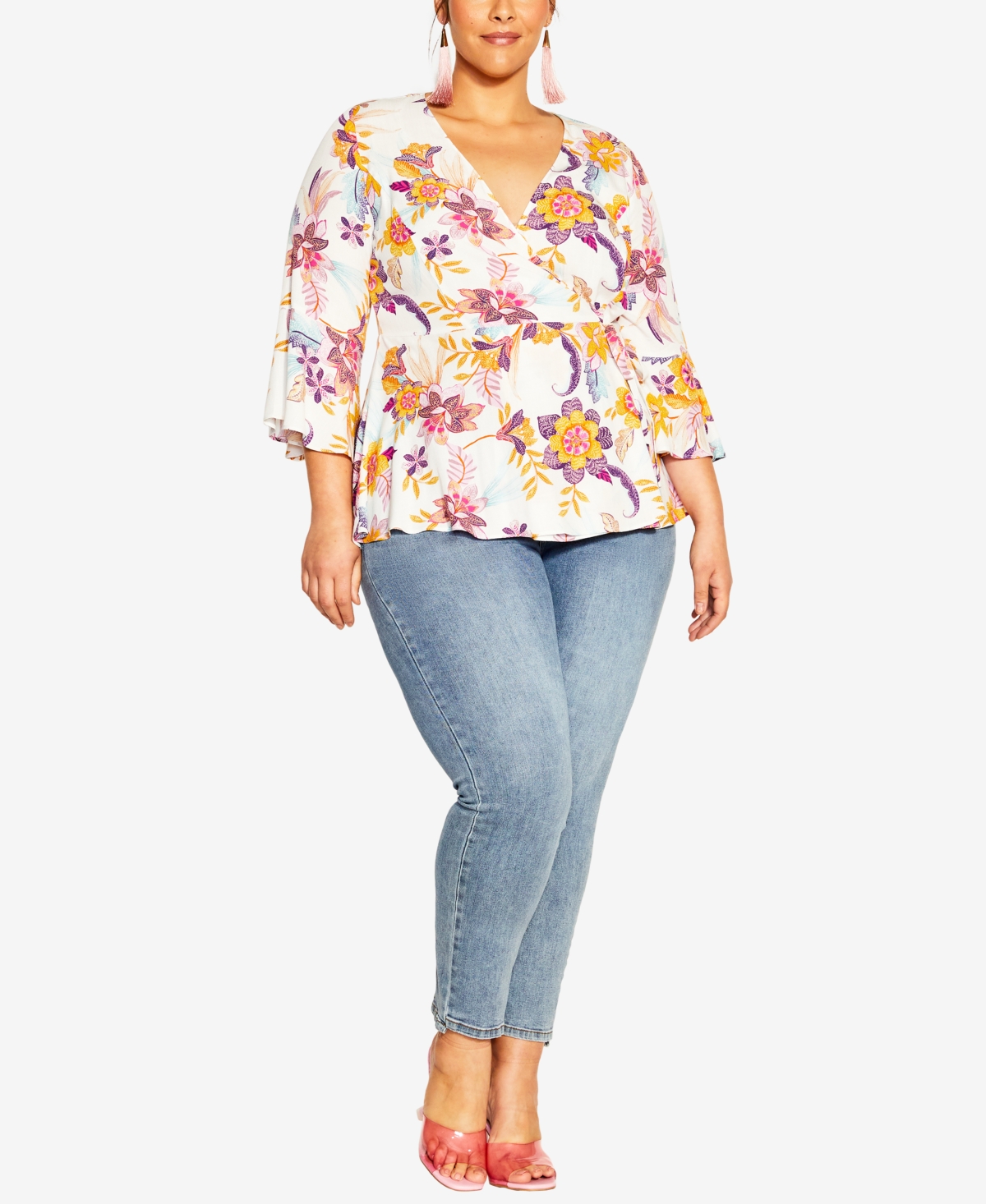 City Chic Women's Island Print Wrap Top
