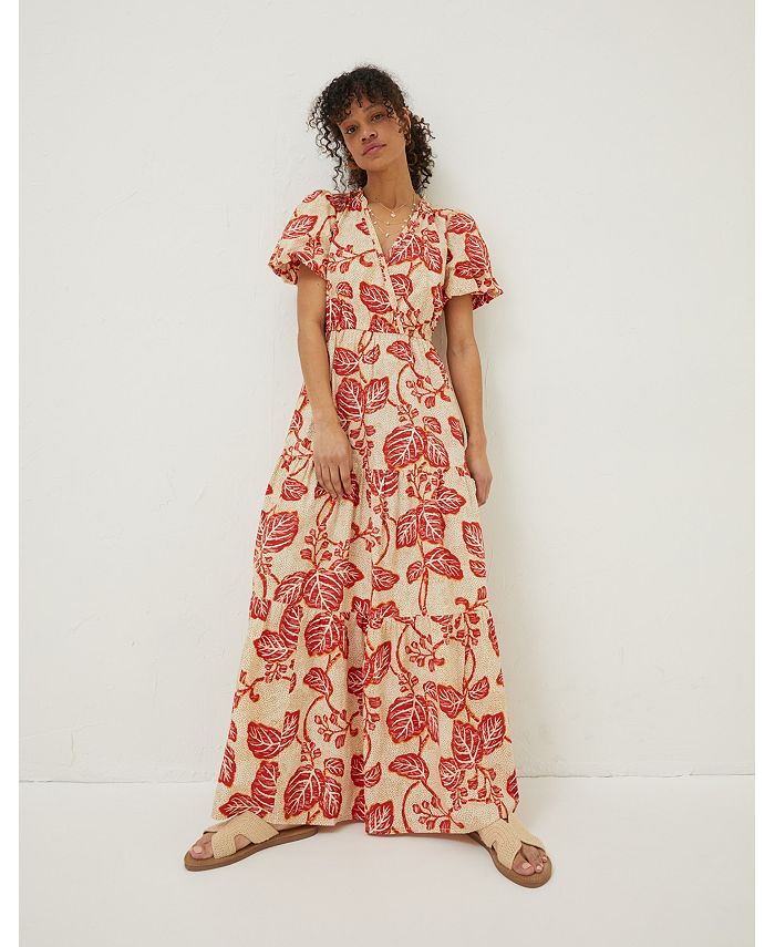 fatface marissa tie neck maxi dress mid orange