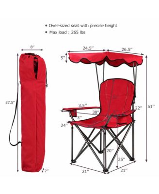 Portable Folding Beach Canopy Chair W/ Cup Holders Bag