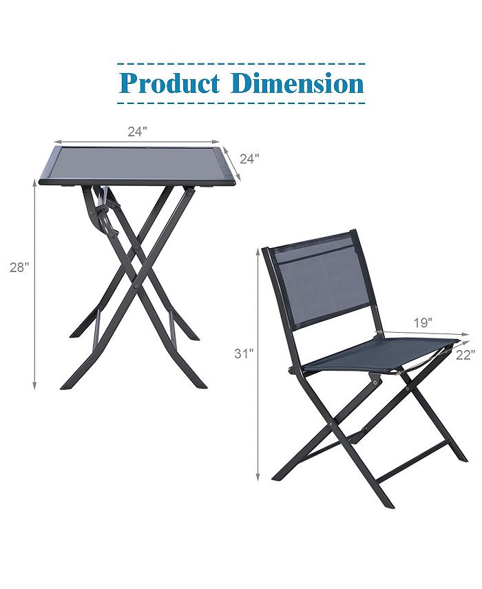 Costway 3PCS Bistro Set Garden Backyard Table Chairs Outdoor Patio