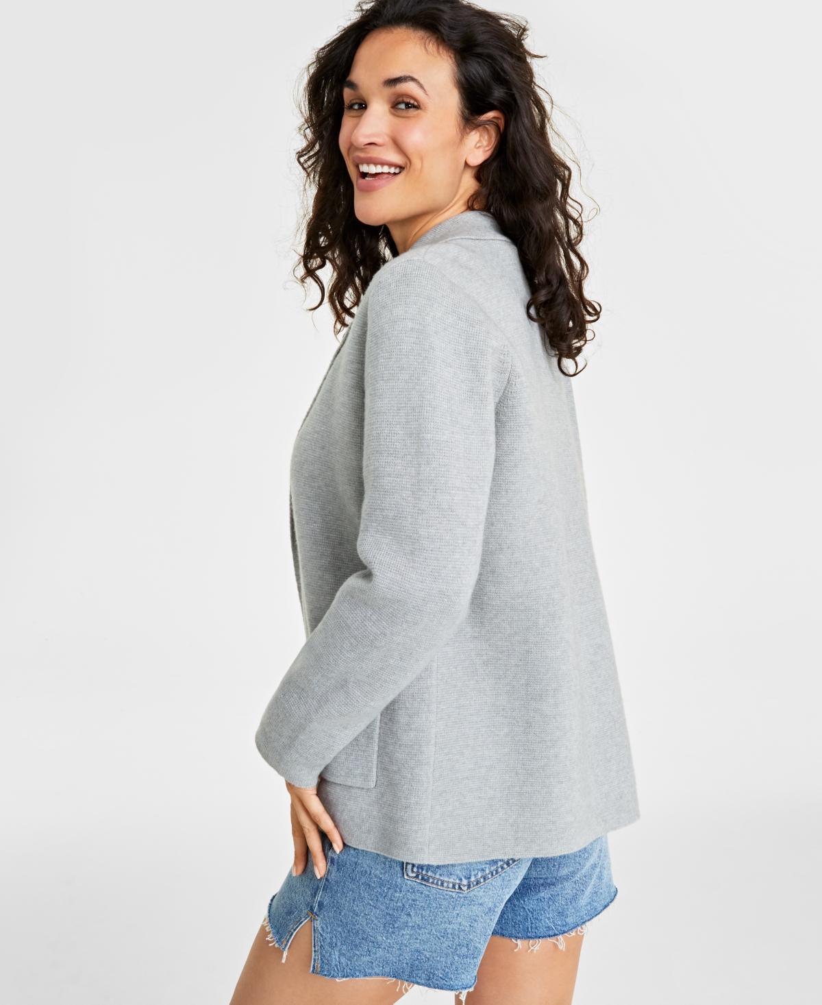 On 34th Women's Sweater Blazer, Created For Macy's In Light Grey Heather