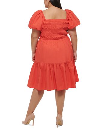 Vince Camuto Women's Cotton Puff-Sleeve Tiered Midi Dress - Macy's