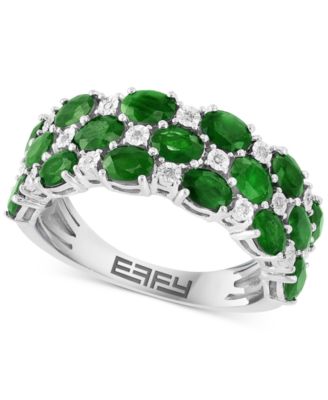 EFFY Collection - Emerald (1-7/8 ct. t.w.) & Diamond (1/20 ct. t.w.) Cluster Ring in Sterling Silver