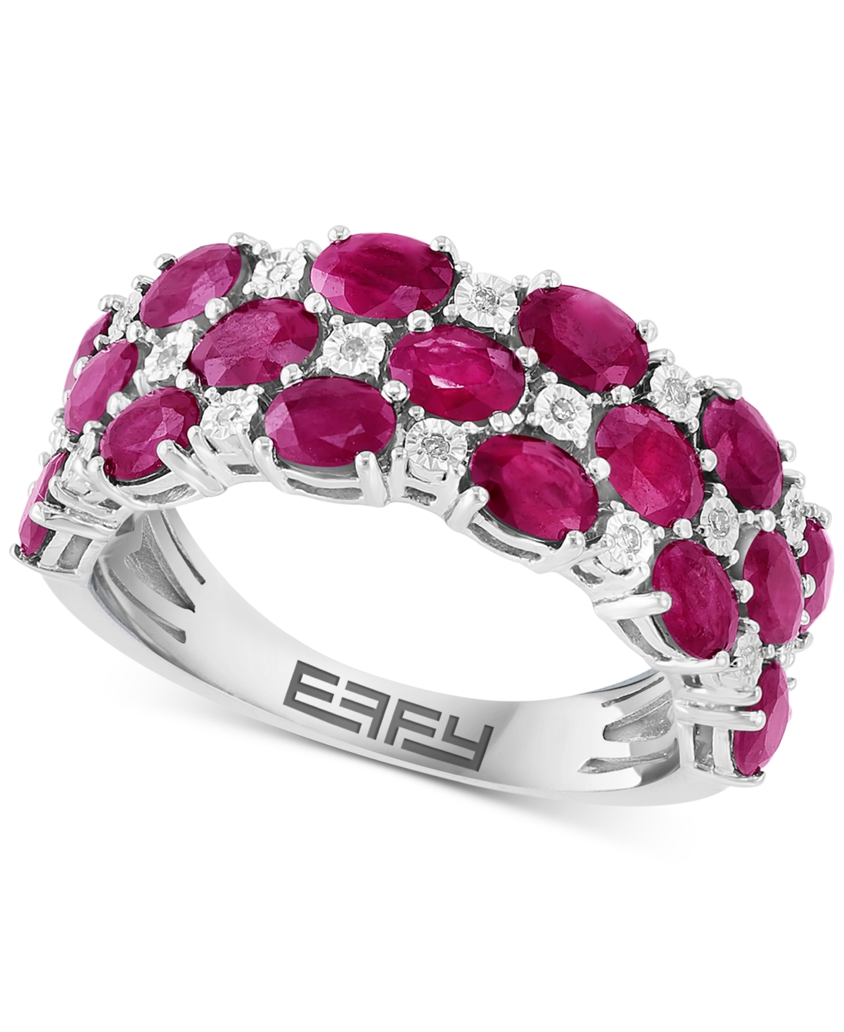 Effy Collection Effy Ruby & Diamond Cluster Ring In Sterling Silver (also Available In Emerald And Sapphire