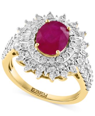 EFFY Collection - Ruby (1-7/8 ct. t.w.) & Diamond (1/4 ct. t.w.) Halo Statement Ring in 14k Yellow Gold (Also in Sapphire)