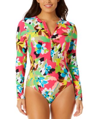 Anne Cole Women s Floral Print Long Sleeve One Piece Swimsuit Macy s