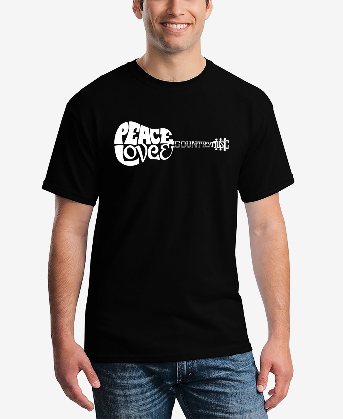 La Pop Art Men's Word Art Peace Love Country Short Sleeve T-shirt In Black