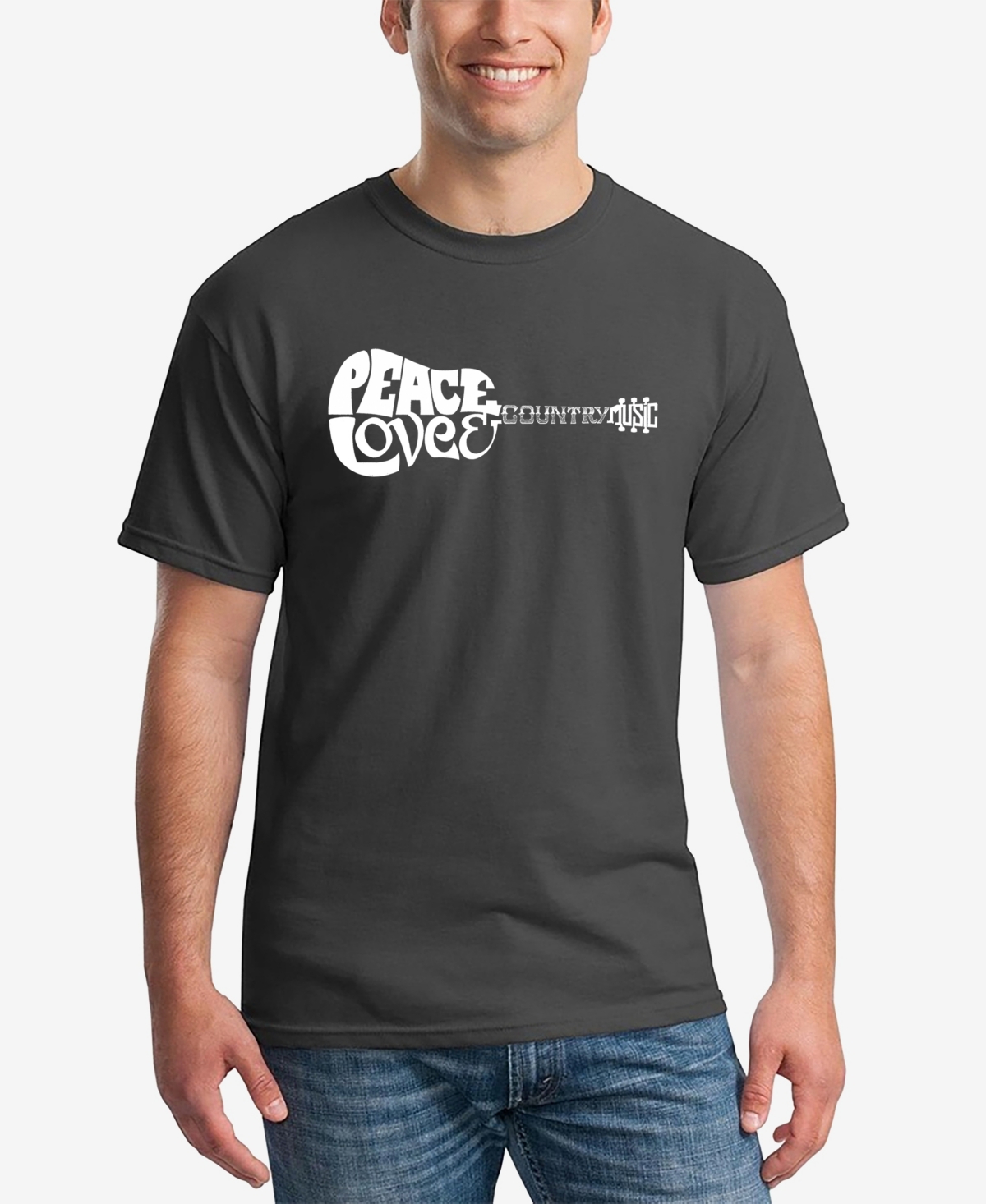 La Pop Art Men's Word Art Peace Love Country Short Sleeve T-shirt In Dark Gray