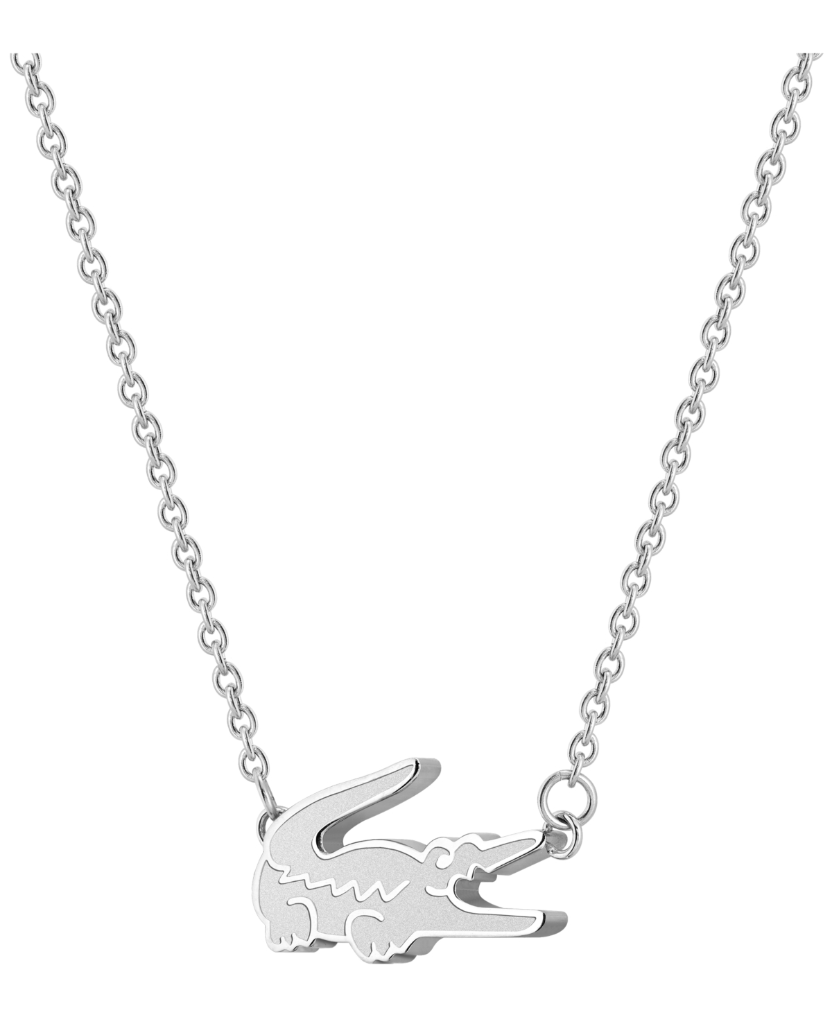 Lacoste Stainless Steel Crocodile Necklace In Silver
