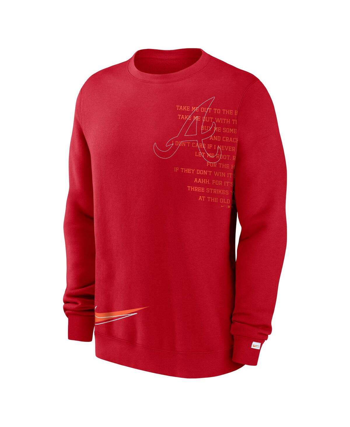 Shop Nike Men's  Red Atlanta Braves Statement Ball Game Fleece Pullover Sweatshirt