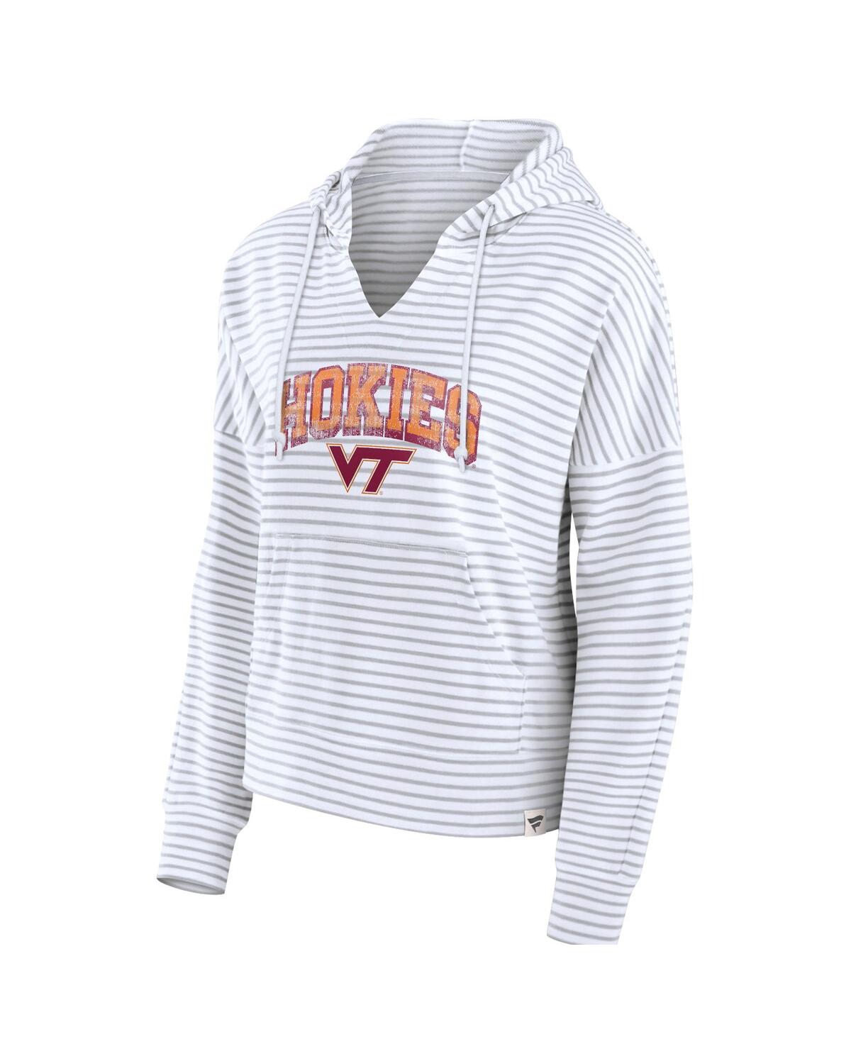Shop Fanatics Women's  White Virginia Tech Hokies Striped Notch Neck Pullover Hoodie