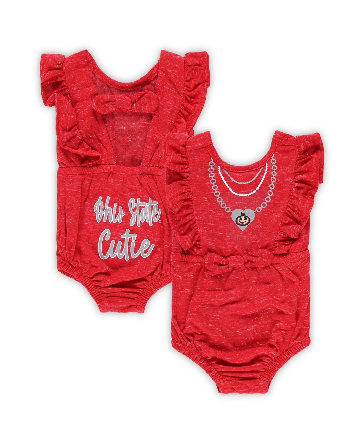 Colosseum Babies' Girls Newborn And Infant  Scarlet Ohio State Buckeyes Gidget Ruffle Bodysuit