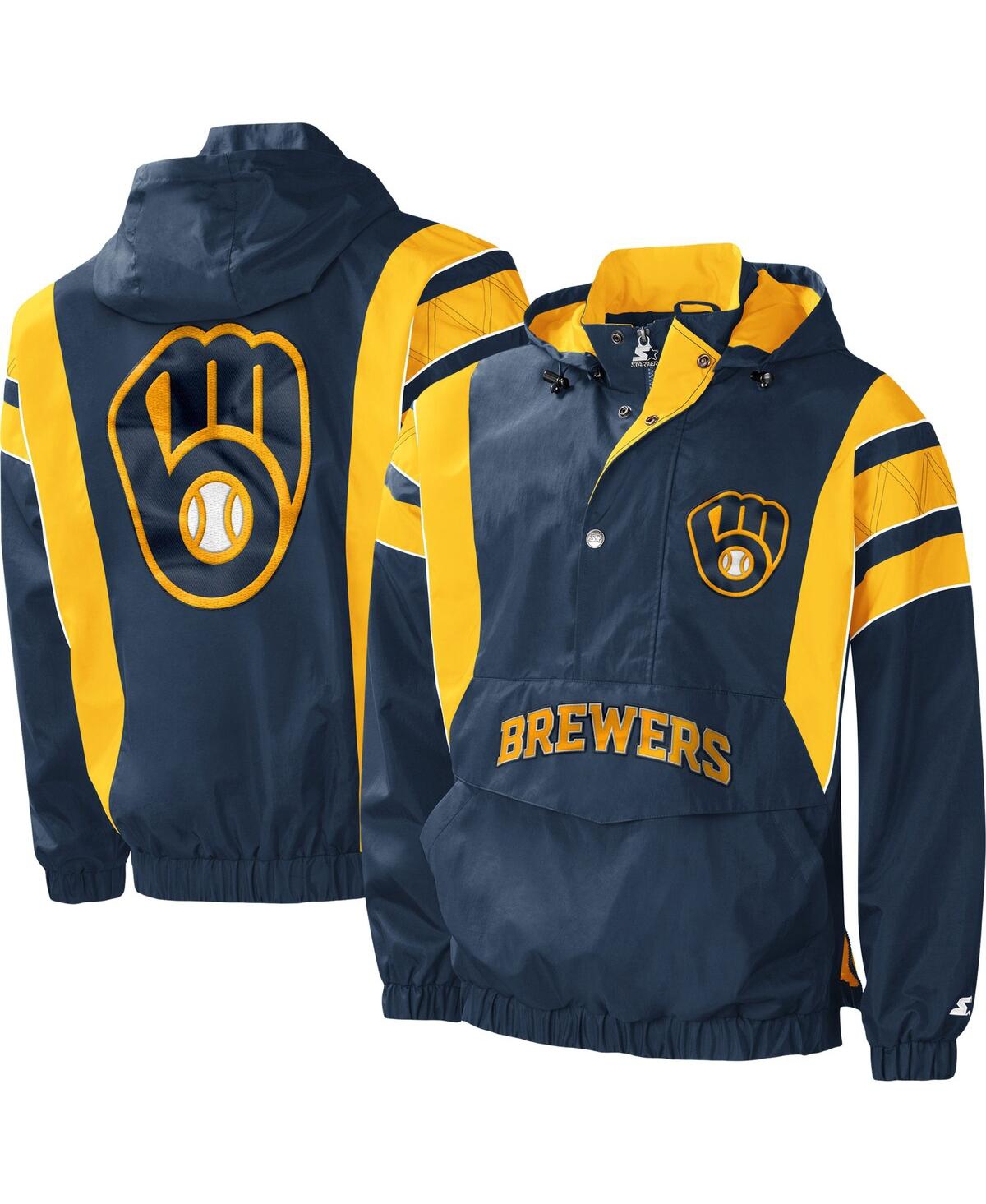 Starter Navy Milwaukee Brewers Impact Hoodie Half-zip Jacket In Navy
