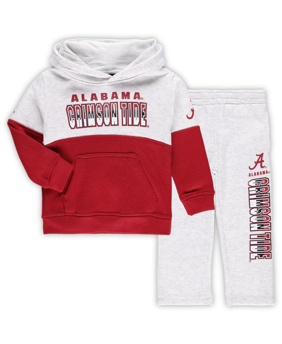 Outerstuff Babies' Infant Boys And Girls Heather Gray And Crimson Alabama Crimson Tide Playmaker Pullover Hoodie And Pa In Heather Gray,crimson
