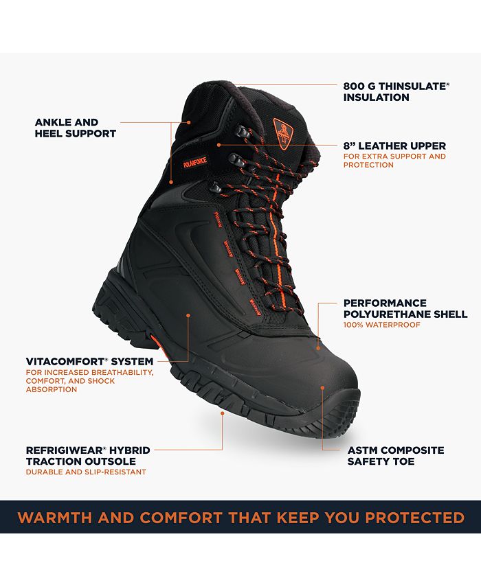 RefrigiWear Men's Polar Force Max Waterproof Insulated 8Inch Leather