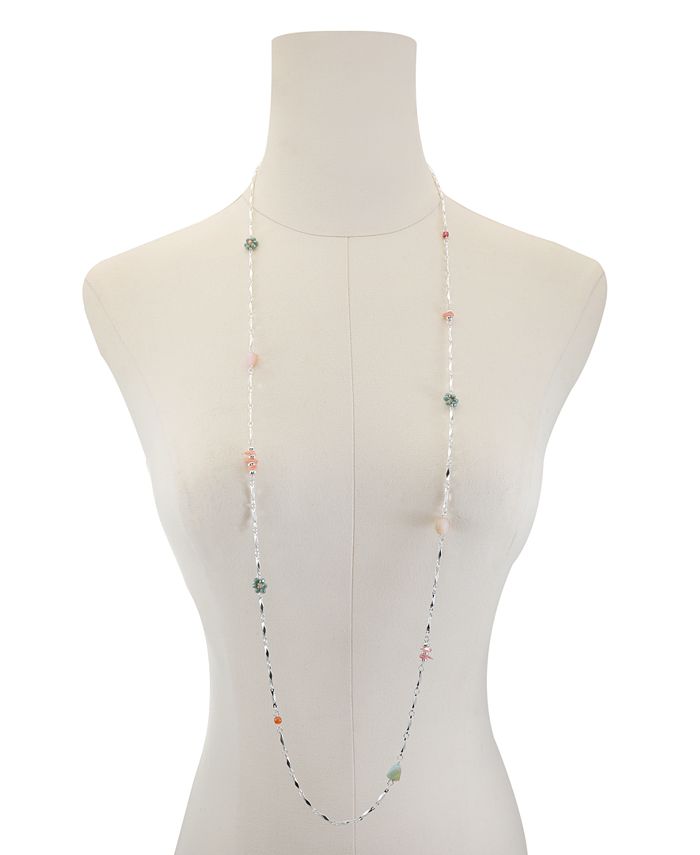 Style & Co Mixed Bead Flower Long Station Necklace, 42" + 3" extender
