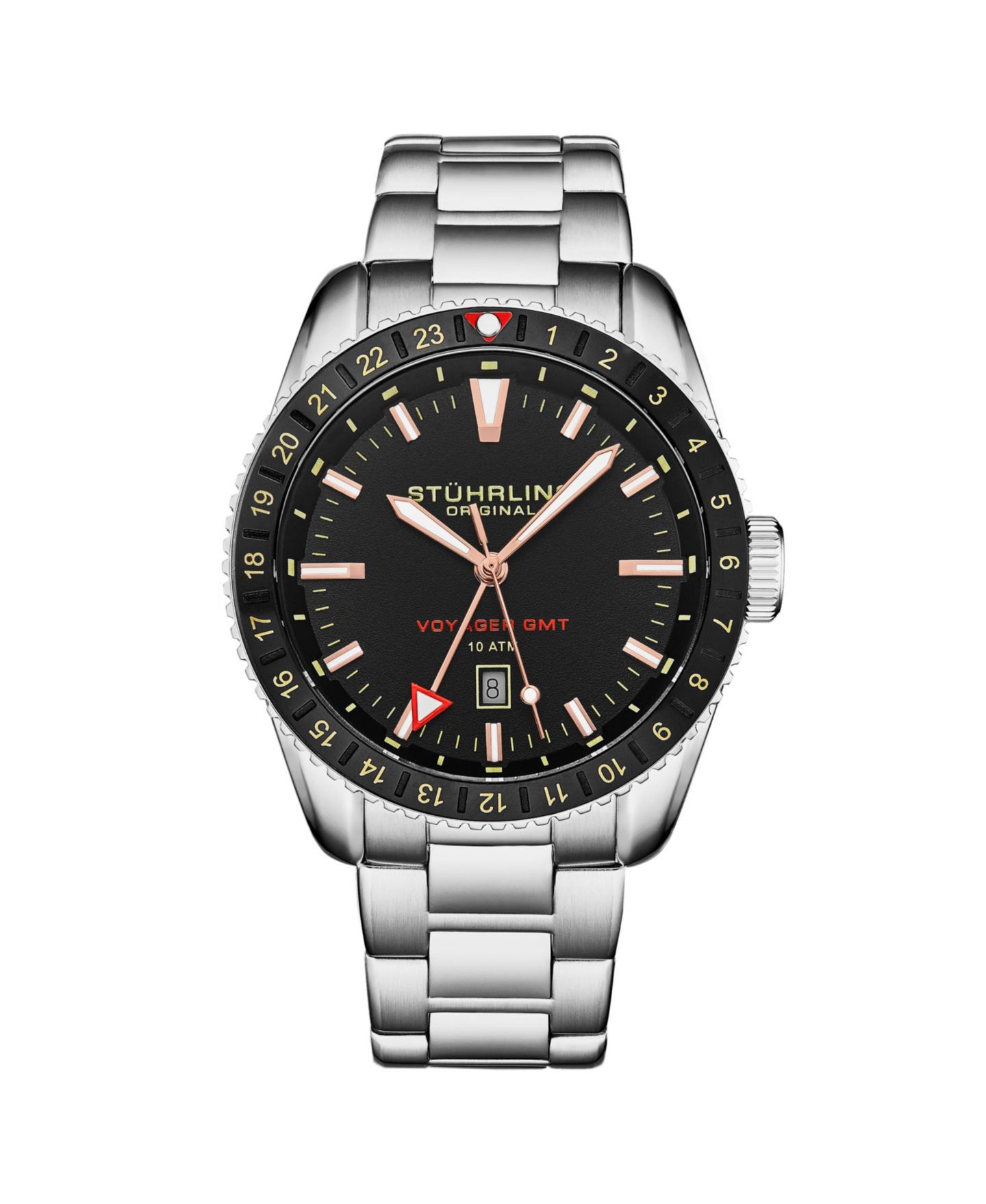 Мужские часы Stuhrling Aquadiver Silver-tone Stainless Steel, Black Dial, 49mm Round Watch, цвет: Серебряный — фото 1