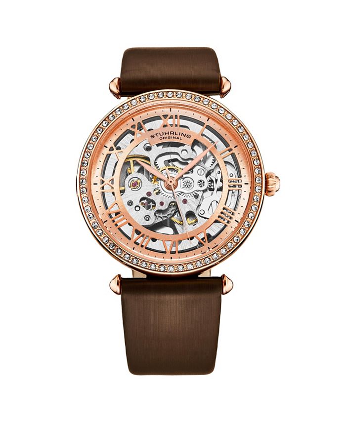 Stuhrling Women s Legacy Brown Leather Two Tone Rose Gold Dial