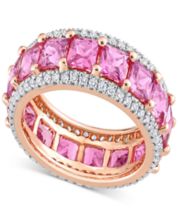 tusakha 3 Ctw Round Cut Pink Sapphire 14K Rose Gold Over .925 Sterling  Silver Two Row Wedding Band Ring Size 7 For Men's
