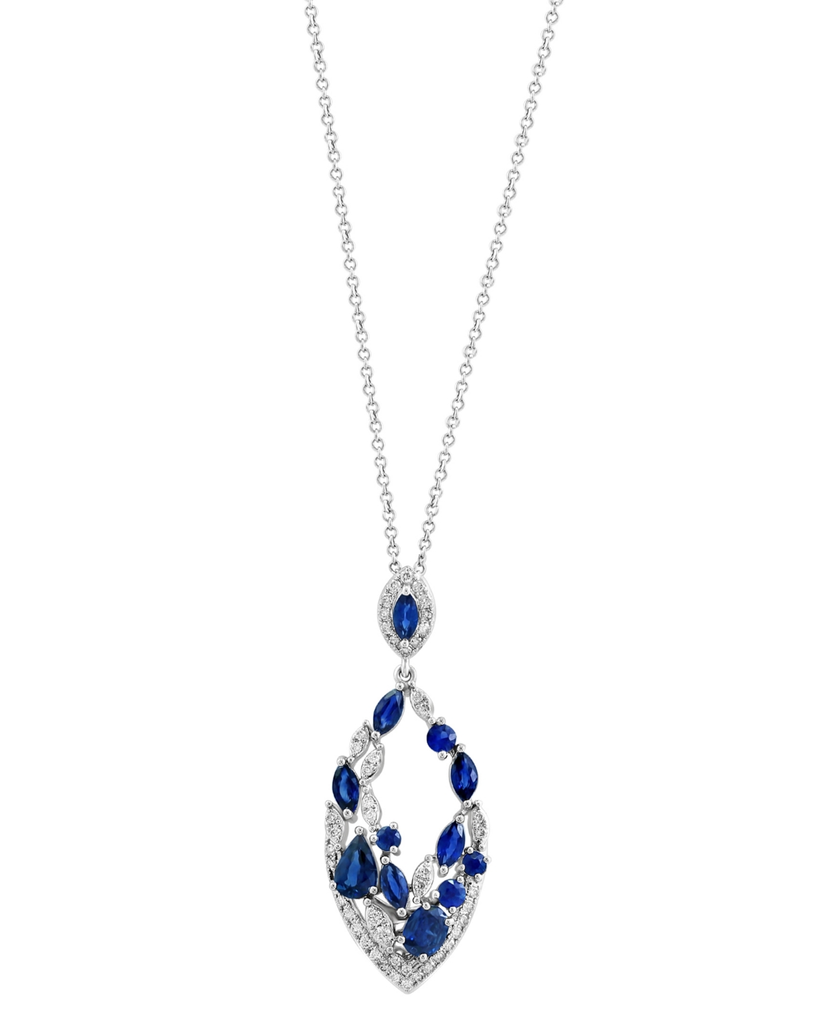 Effy Collection Effy Sapphire (2-1/6 Ct. T.w.) & Diamond (1/3 Ct. T.w.) Open Cluster 18" Pendant Necklace In 14k Whi In K White Gold