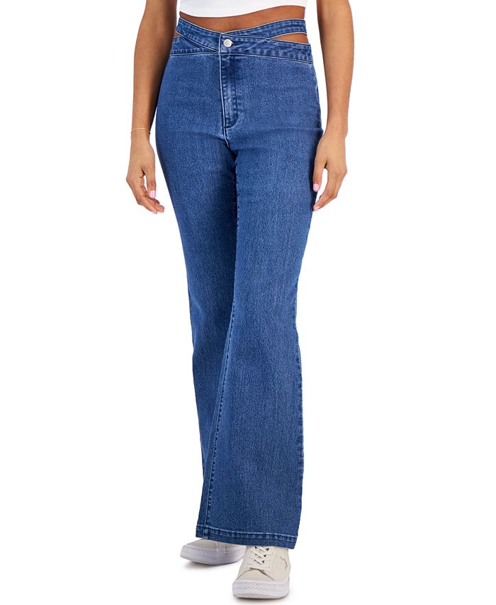 Tinseltown Juniors' High-Rise Cut-Out Flare-Leg Jeans, Created for Macy ...