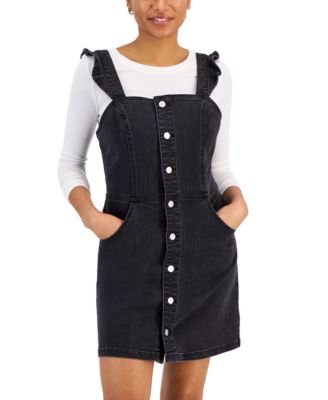 Tinseltown - Juniors' Ruffle-Strap Button-Front Denim Dress