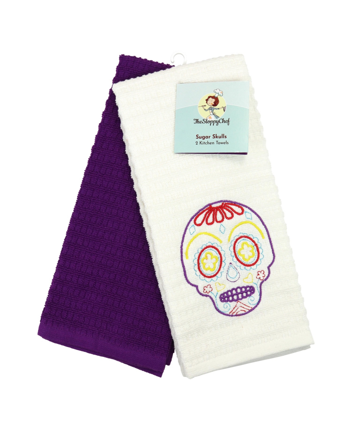 Set of 2 Kitchen Towels, "Luck" Designs to Choose From, One Embroidered Towel with Design and One Matching Solid Color Towel, 16 x 26 in.,