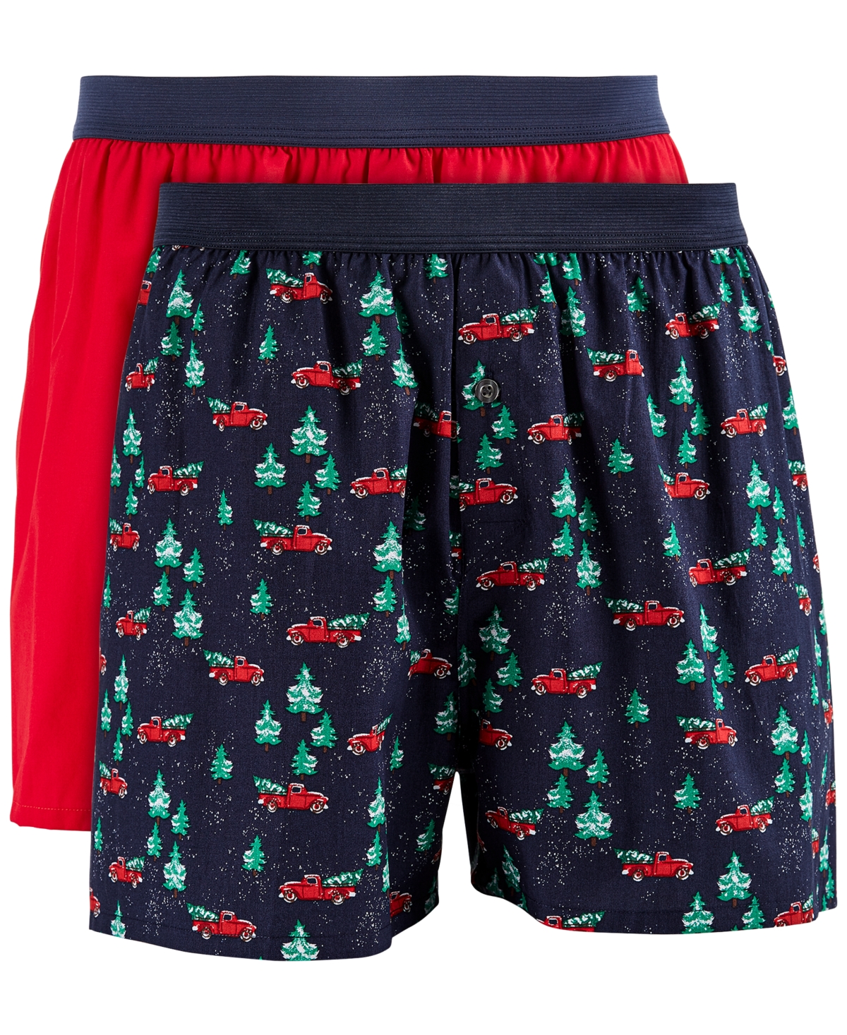 Club Room Men's 2-pk. Xmas Truck & Solid Boxer Shorts, Created For Macy's In Tango Red,navy