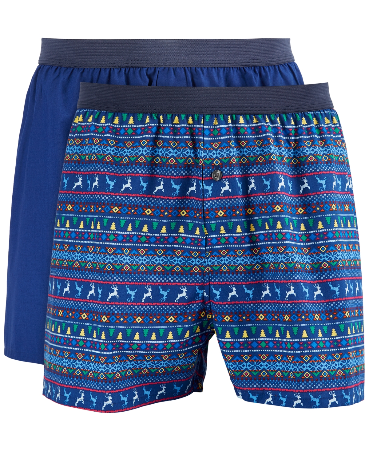 Men's 2-pk. Patterned & Solid Boxer Shorts, Created for Macy's - Navy