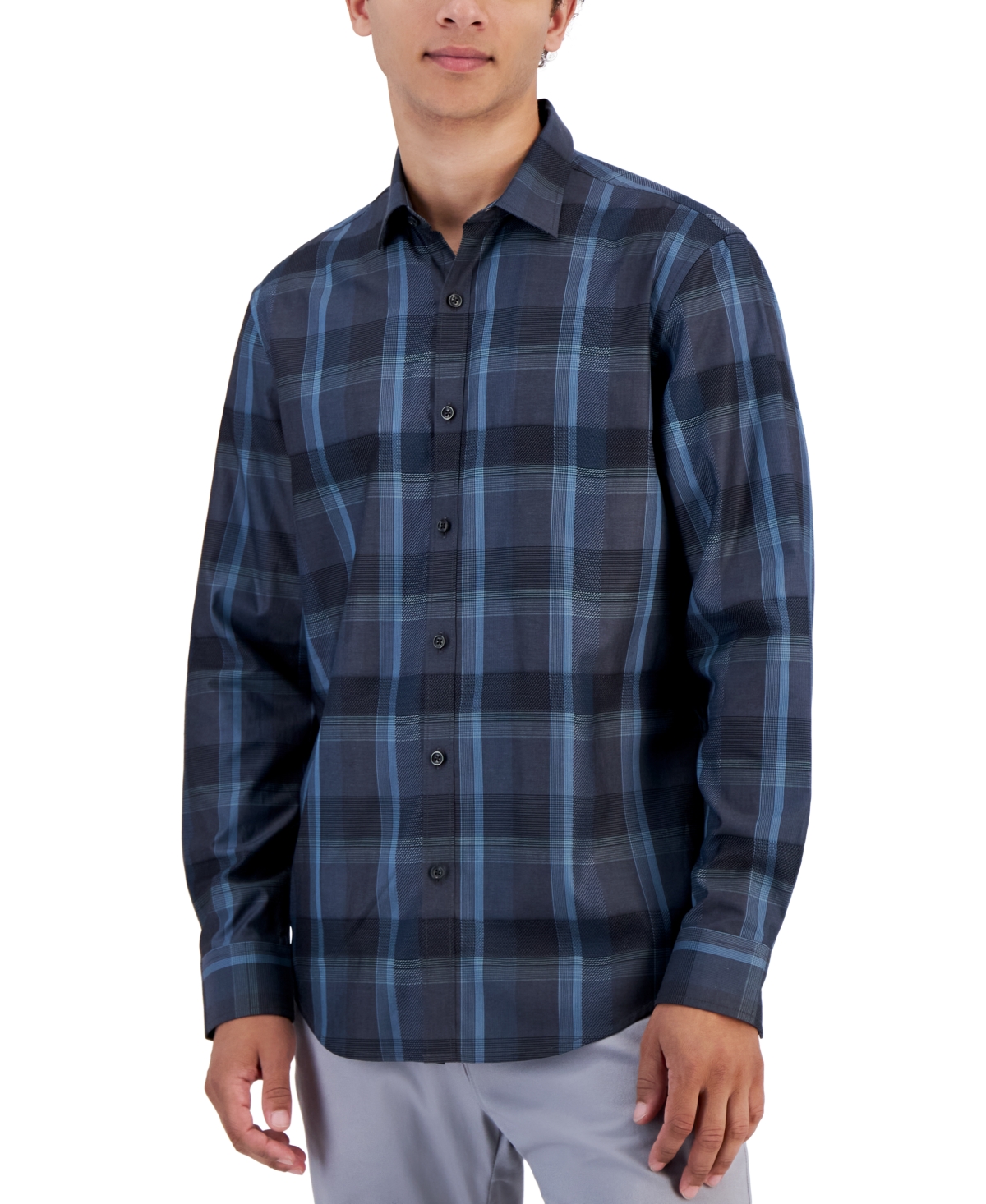 Shop Alfani Men's Lomia Regular-fit Yarn-dyed Plaid Dobby Button-down Shirt, Created For Macy's In Deep Black