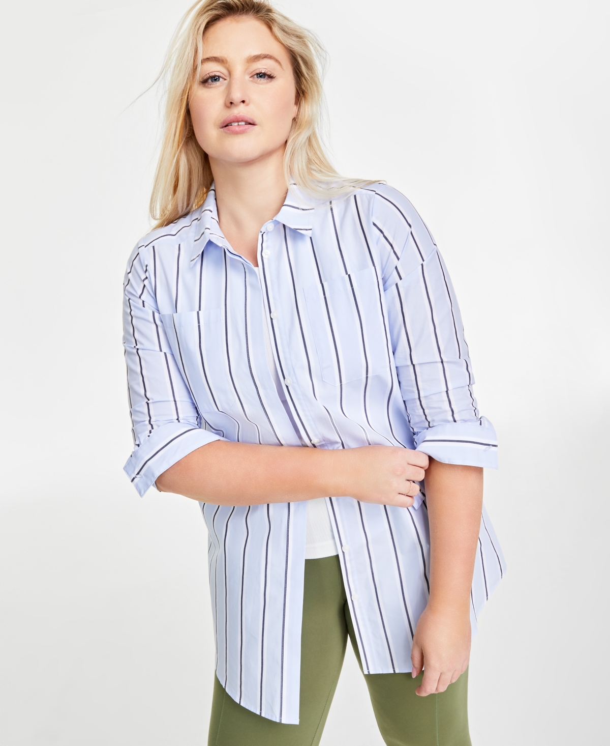 On 34th Women's Cotton Tunic Shirt, Created For Macy's In Baby Lavender Combo