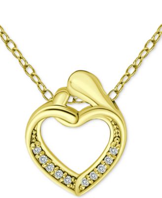 Cubic Zirconia "Mother & Child" Heart Pendant Necklace in 18k Gold-Plated Sterling Silver, 16" + 2" extender, Created for Macy's