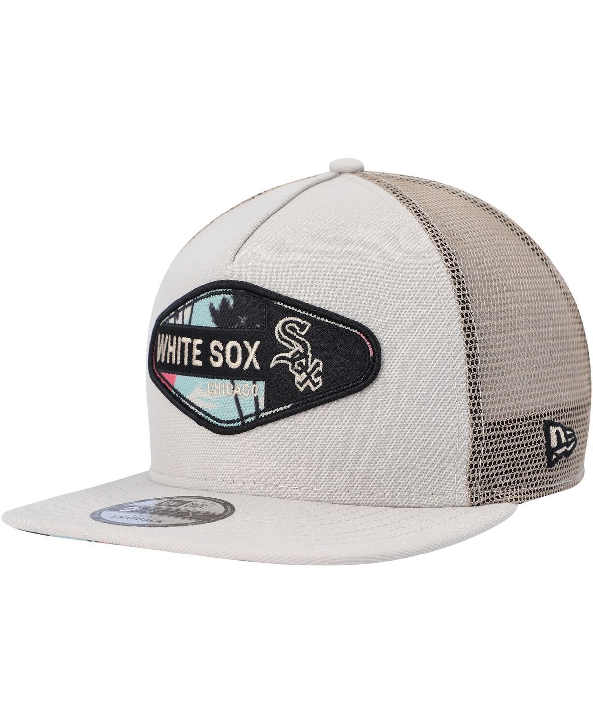 Shop New Era Men's  Natural Chicago White Sox Retro Beachin' Patch A-frame Trucker 9fifty Snapback Hat
