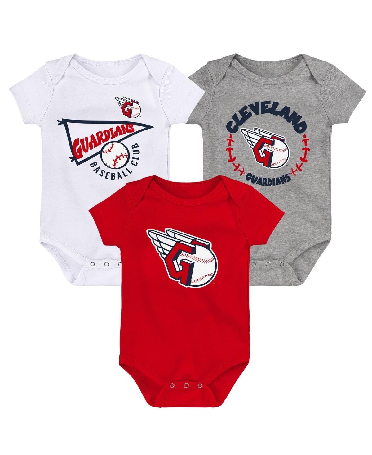 Outerstuff Infant Boys And Girls Red And White And Heather Gray Cleveland Guardians Biggest Little Fan 3-pack B In Red,white,heather Gray