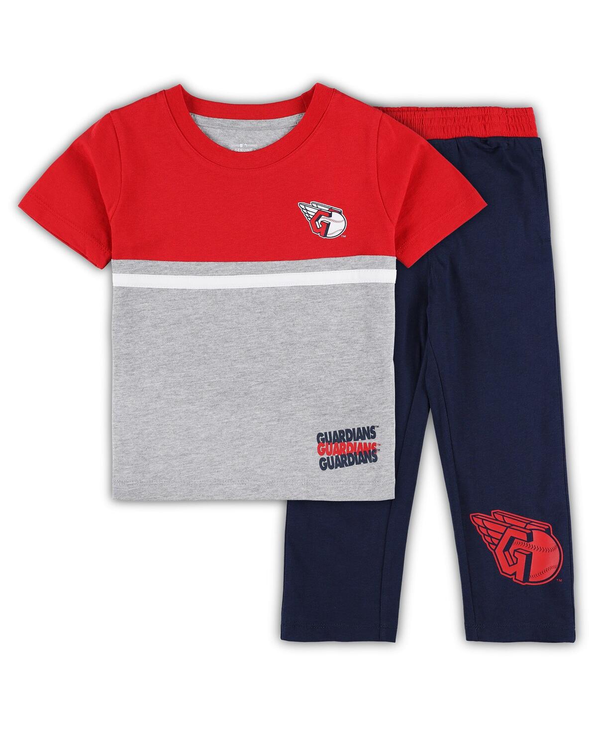 Outerstuff Babies' Toddler Boys And Girls Navy, Red Cleveland Guardians Batters Box T-shirt And Pants Set In Navy,red