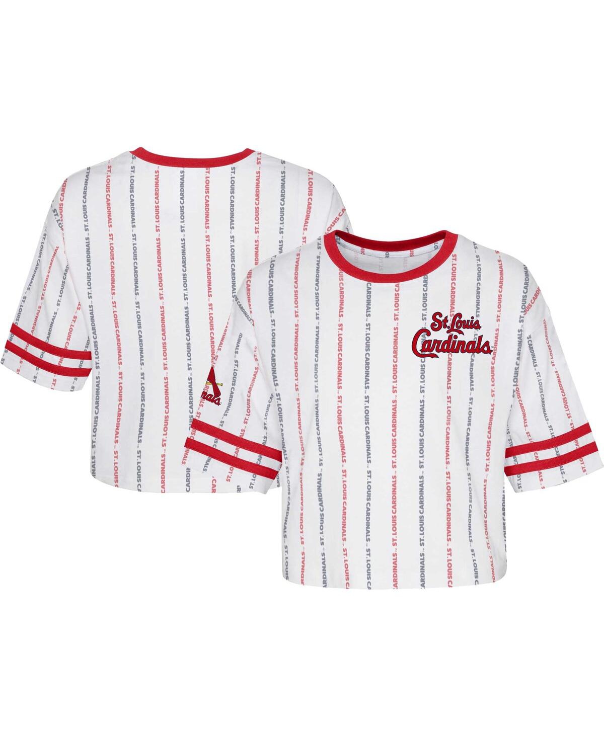 Outerstuff Kids' Big Girls White St. Louis Cardinals Ball Striped T-shirt