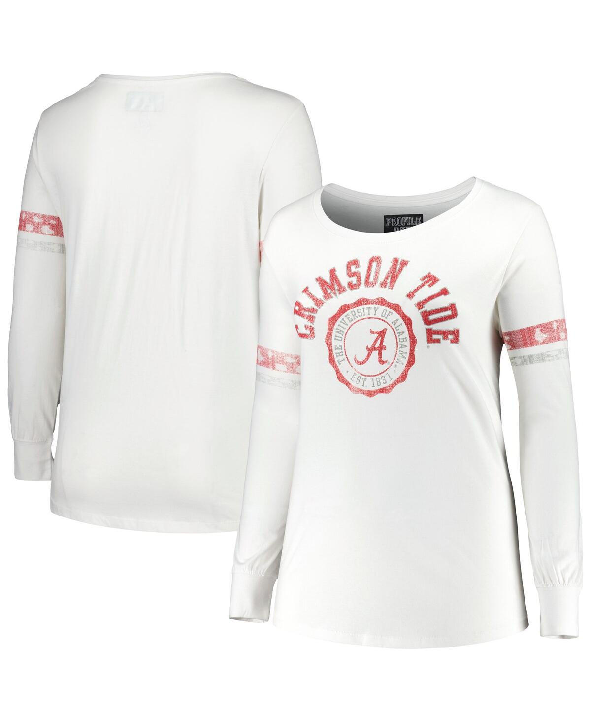 Women's White Alabama Crimson Tide Contrast Stripe Plus Size Scoop Neck Long Sleeve T-shirt - White