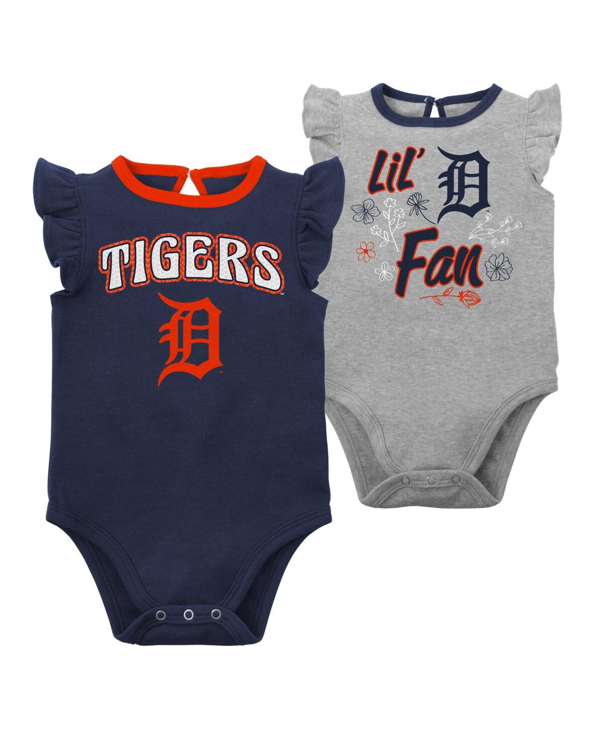Outerstuff Newborn And Infant Boys And Girls Navy, Heather Gray Detroit Tigers Little Fan Two-pack Bodysuit Set In Navy,heather Gray