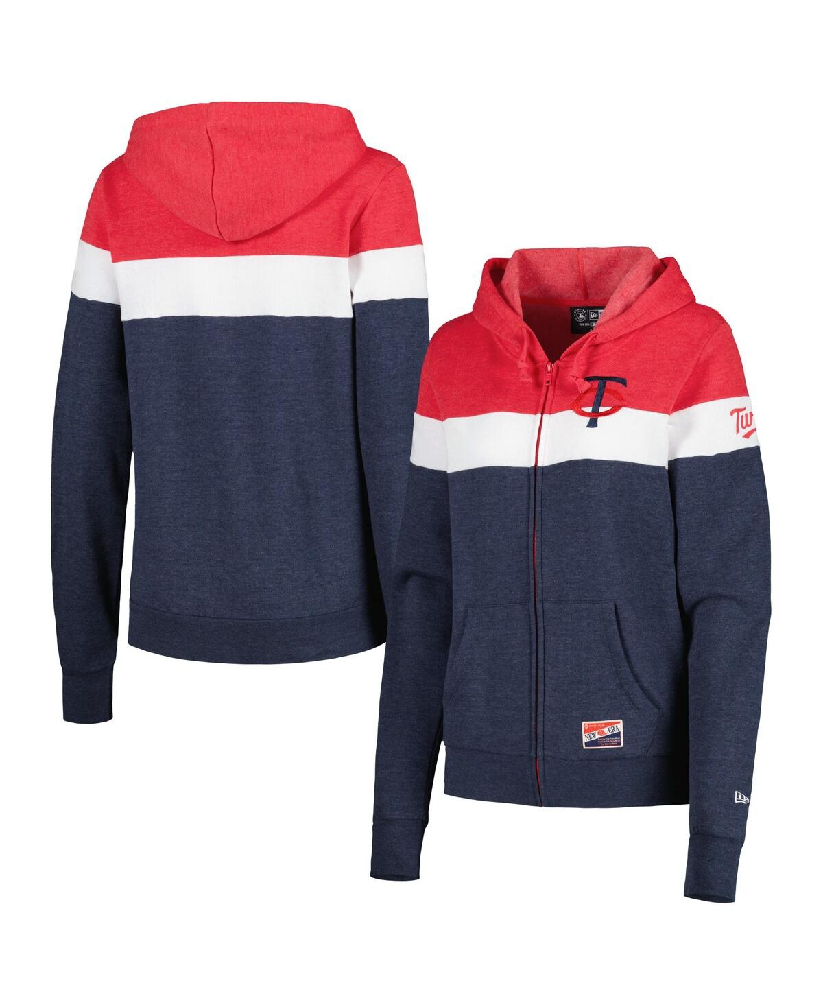 NEW ERA WOMEN'S NEW ERA HEATHER NAVY MINNESOTA TWINS COLORBLOCK FULL-ZIP HOODIE JACKET 