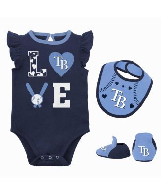 Newborn and Infant Boys and Girls Navy, Light Blue Tampa Bay Rays Three-Piece Love of Baseball Bib, Bodysuit and Booties Set