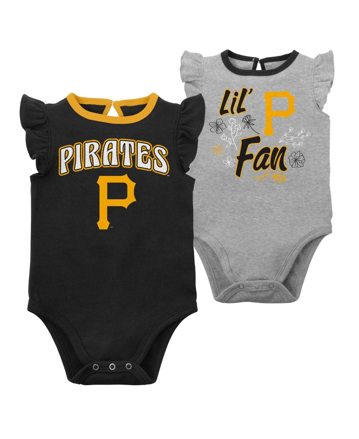Shop Outerstuff Infant Boys And Girls Black, Heather Gray Pittsburgh Pirates Little Fan Two-pack Bodysuit Set In Black,heather Gray