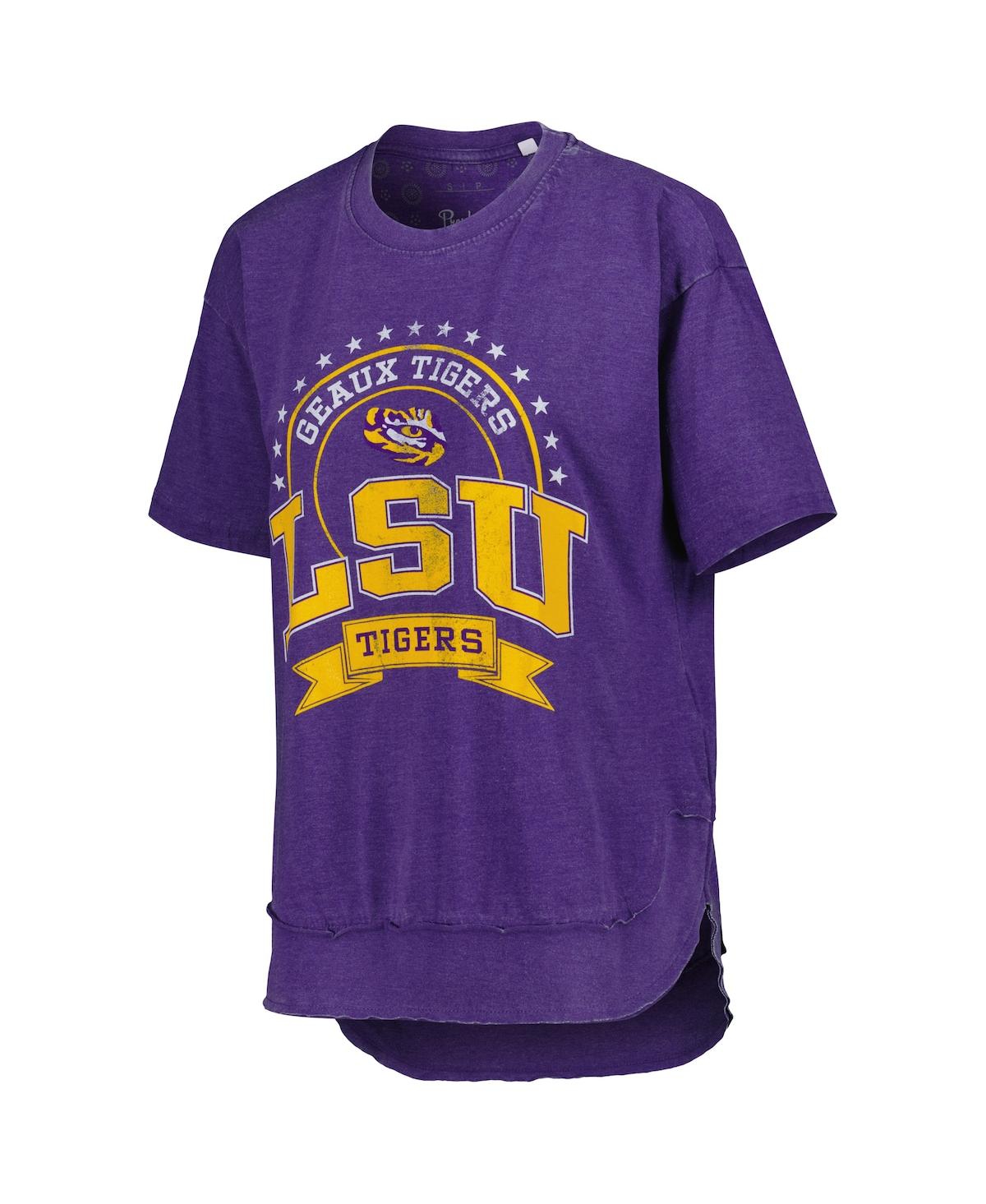 PRESSBOX WOMEN'S PRESSBOX HEATHER PURPLE LSU TIGERS VINTAGE-LIKE WASH PONCHO CAPTAIN T-SHIRT 