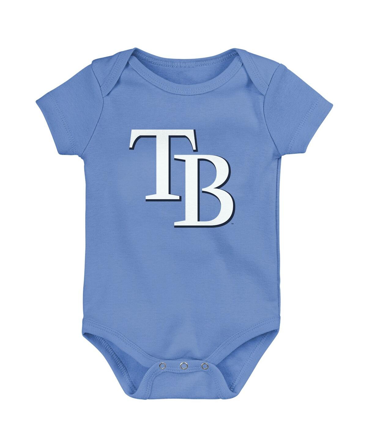 Outerstuff Newborn & Infant Light Blue/white/heather Gray Tampa Bay Rays Biggest Little Fan 3-pack Bodysuit Set In Light Blue,white,heather Gray