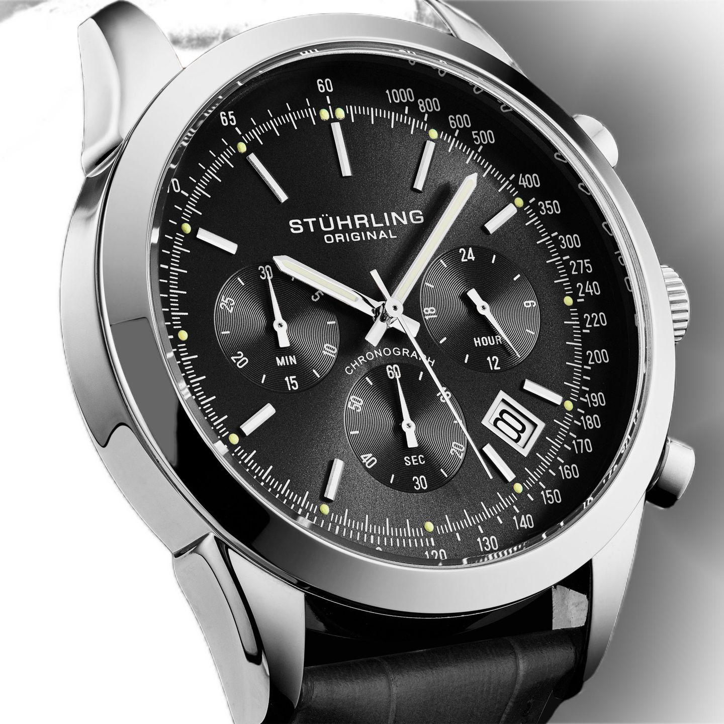 Мужские часы Stuhrling Rialto 3975L Chronograph Watch – Quartz Movement, 44mm Stainless Steel Case, Leather Strap — фото 3