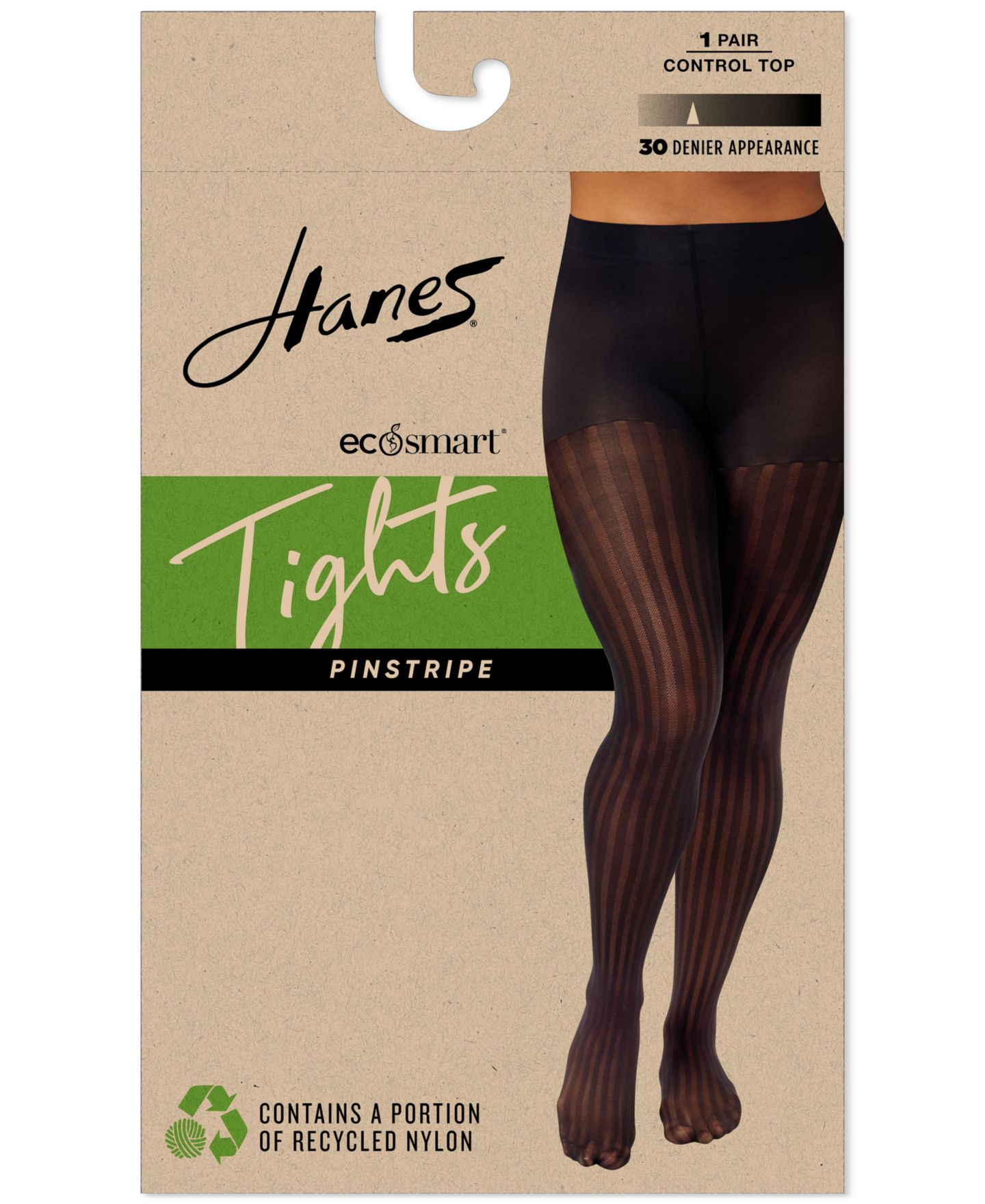 Женские колготки Hanes Pinstriped Control Top Tights, цвет: Чёрный — фото 2