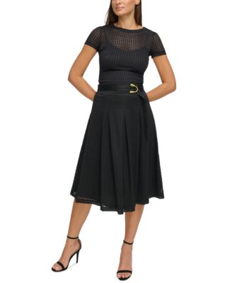 Donna Karan - Women's Lattice Lace Short Sleeve Top