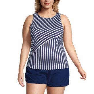 Lands' End Plus Size Mastectomy High Neck UPF 50 Modest Tankini ...